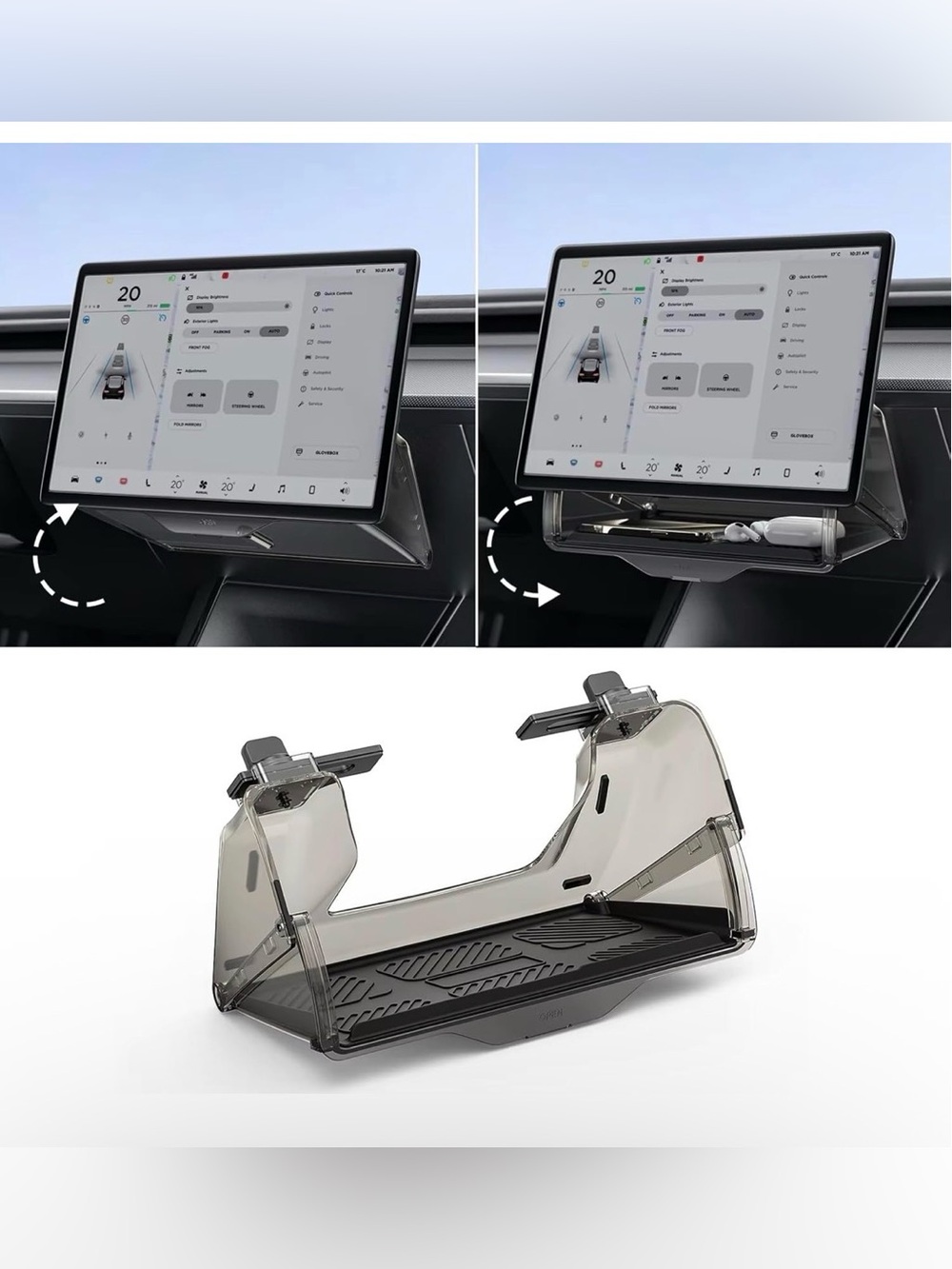 Center Console Organizer Open and Close Under Screen Hideen Privacy Magnetic Sto